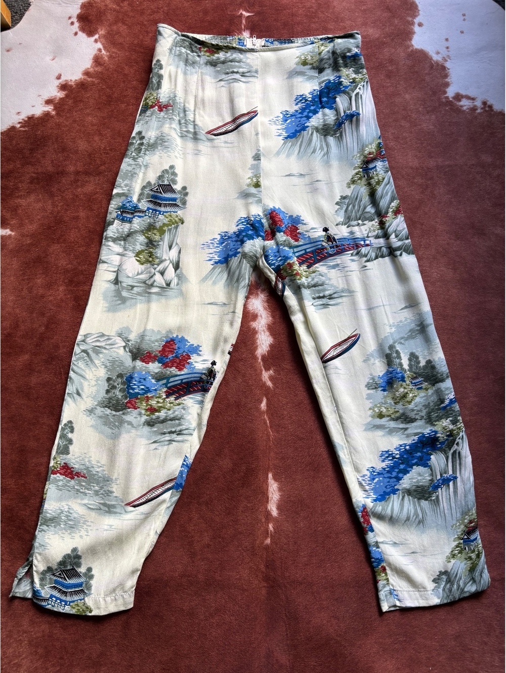 Vintage Hawaiian Pants Japanese Scenic Print High Waist Resort Trousers